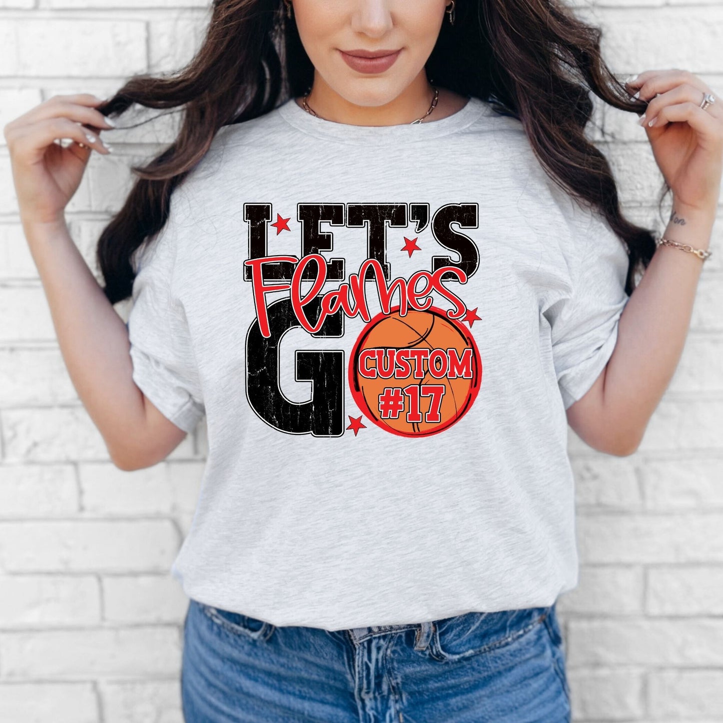 Flames Spirit Stacked Lets Go Basketball Customizable Shirt