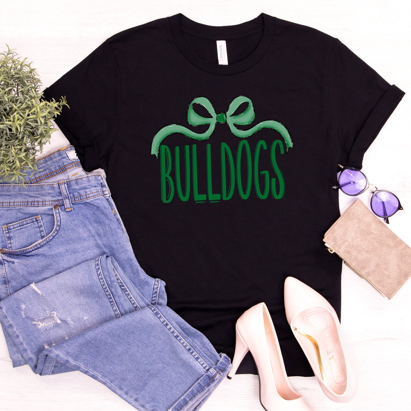 Bulldogs - Green Bow Shirt