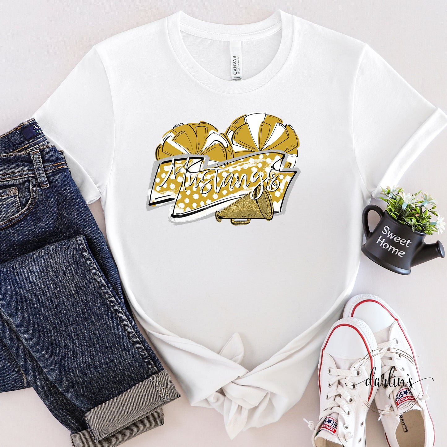 Cheer Banner Mascots - Mums The Word - Mustangs - Gold Shirt