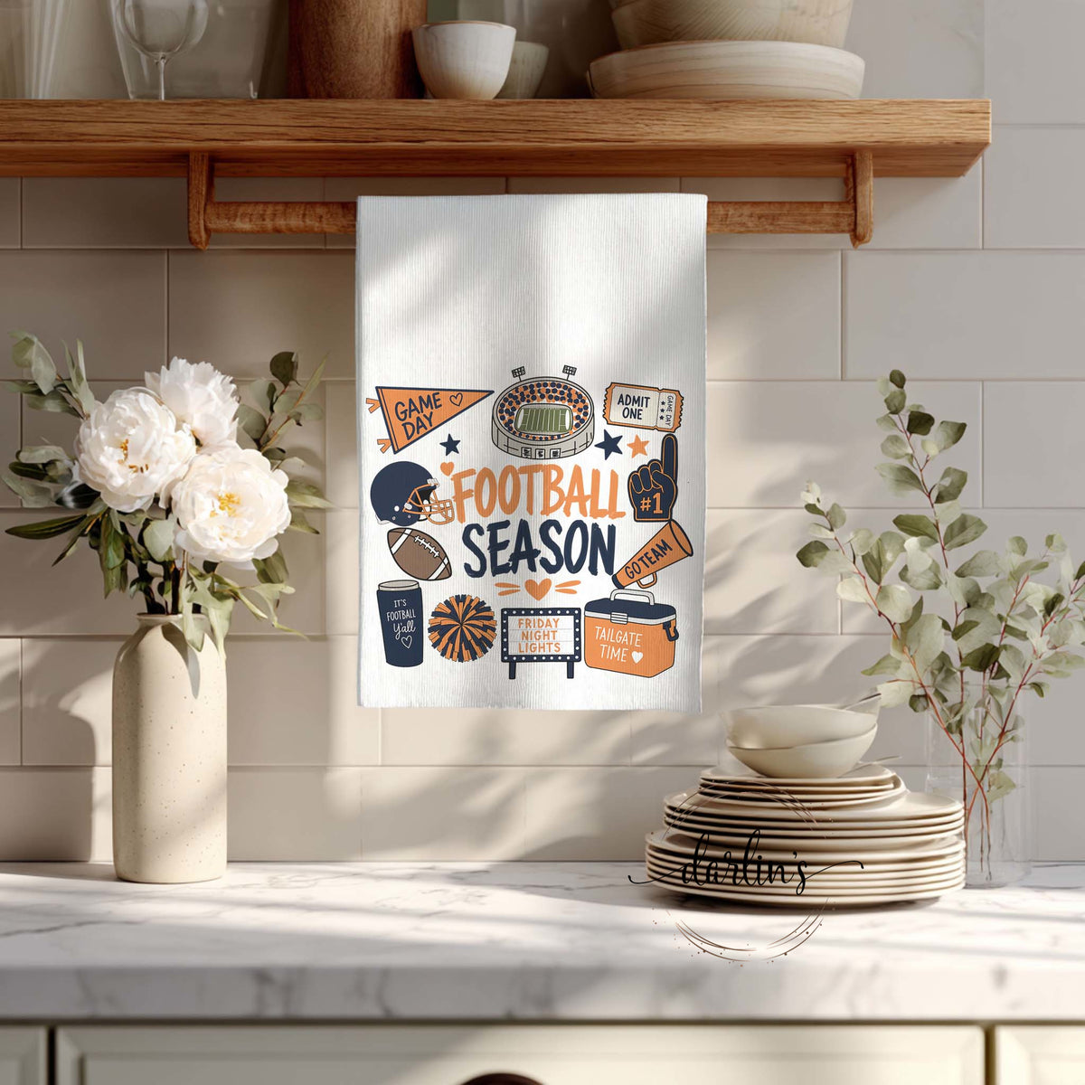 Football Season Orange And Blue Kitchen Towel