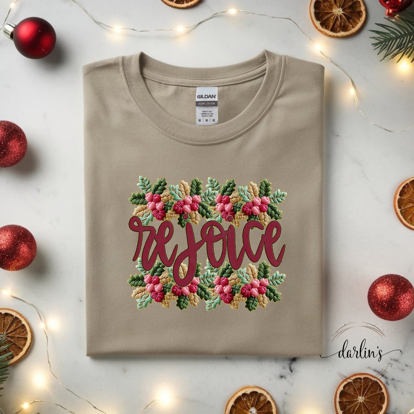 French Knot Holly Border Rejoice Shirt