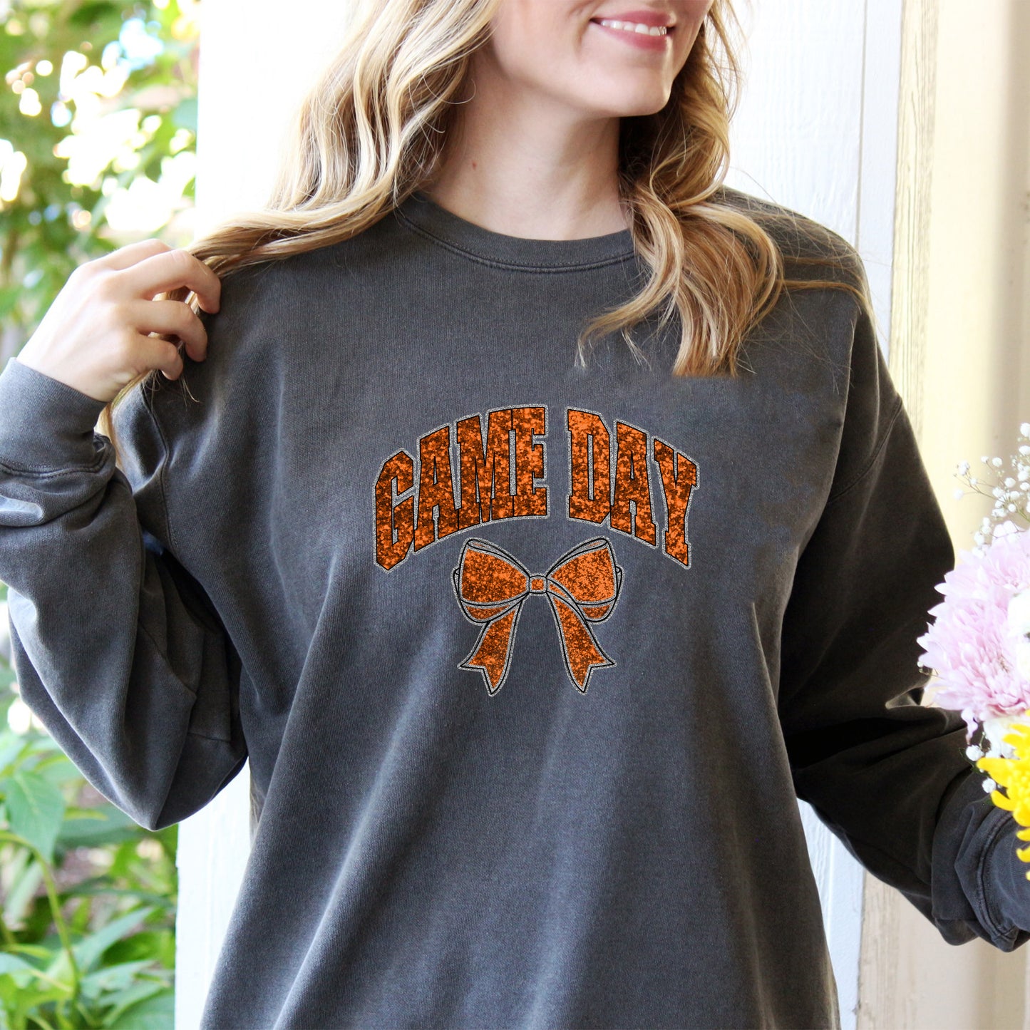 Game Day Shirt - Faux Orange And Silver Glitter