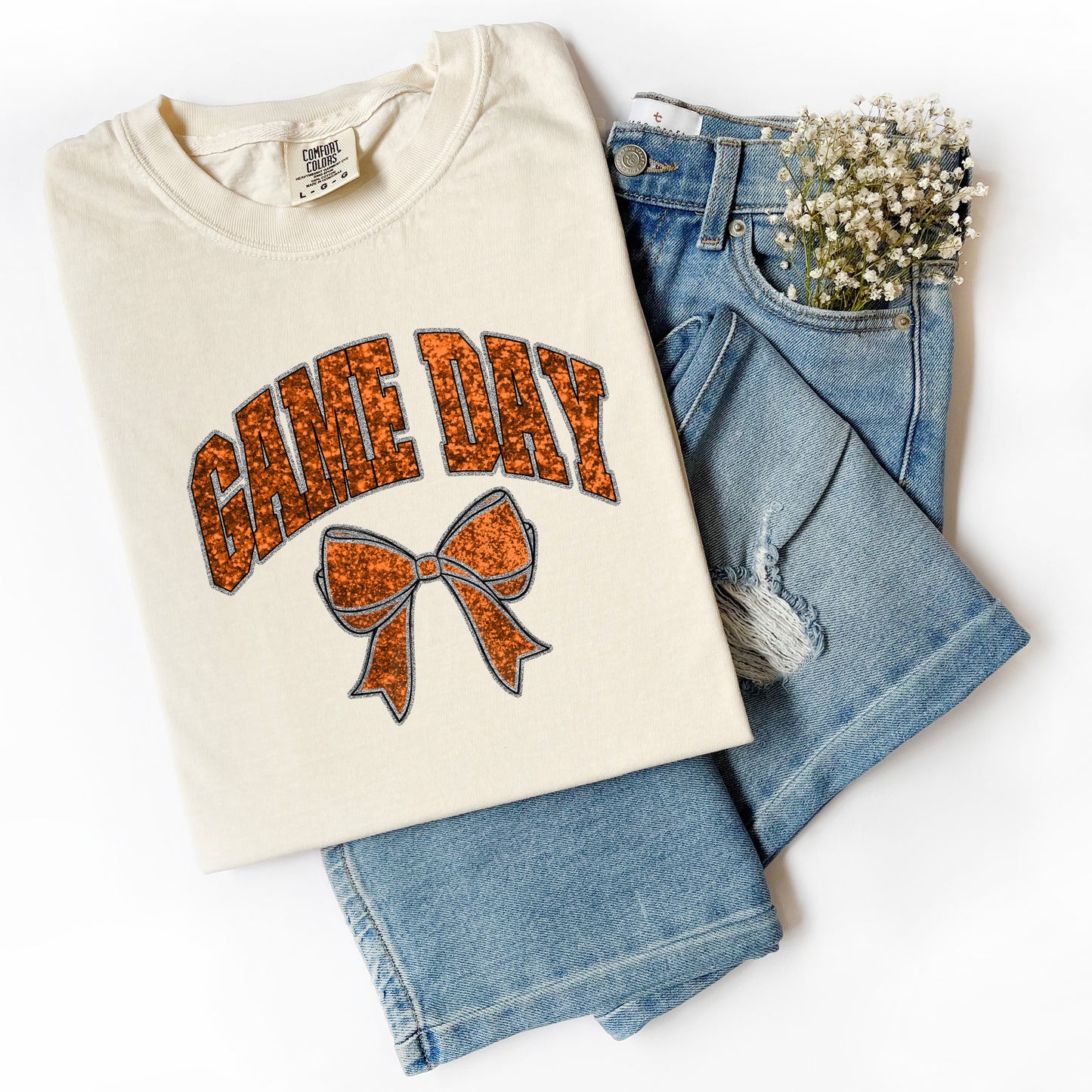 Game Day Shirt - Faux Orange And Silver Glitter