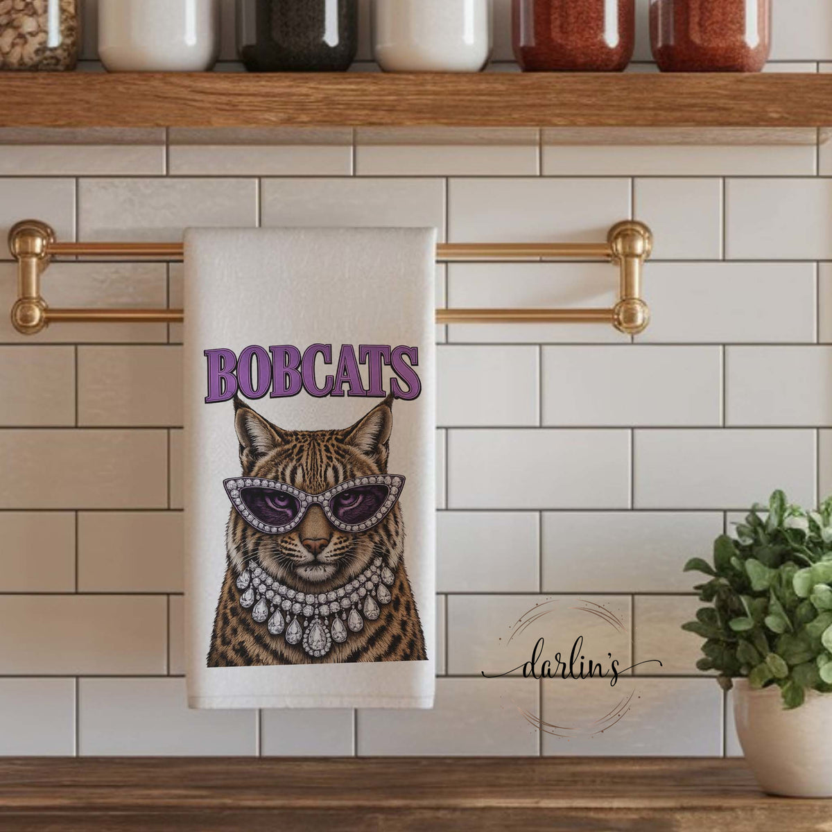 Glam Bobcat Purple Kitchen Towel