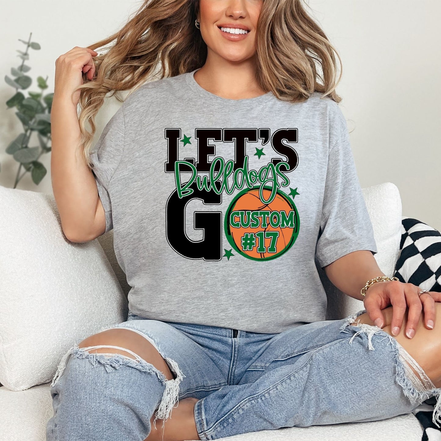 Bulldogs Spirit Stacked Lets Go Basketball Customizable Shirt