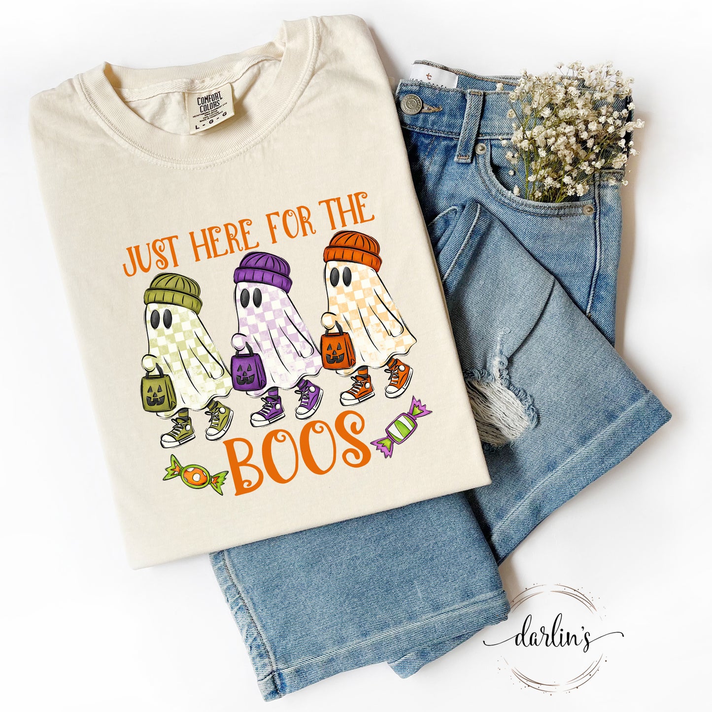 Just Here For The Boos Orange Print Shirt
