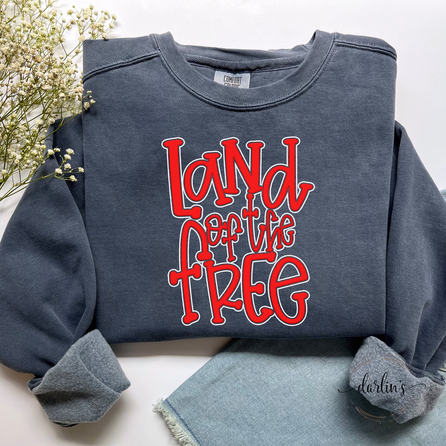 Land Of The Free Red With White Outline