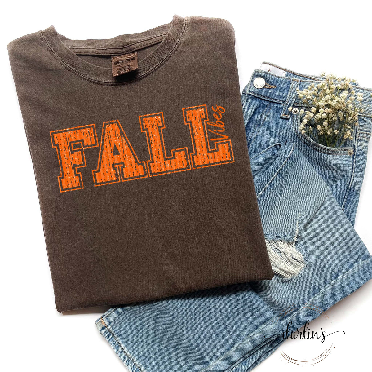 PEP RALLY FALL VIBES ORANGE SCRIPT Shirt