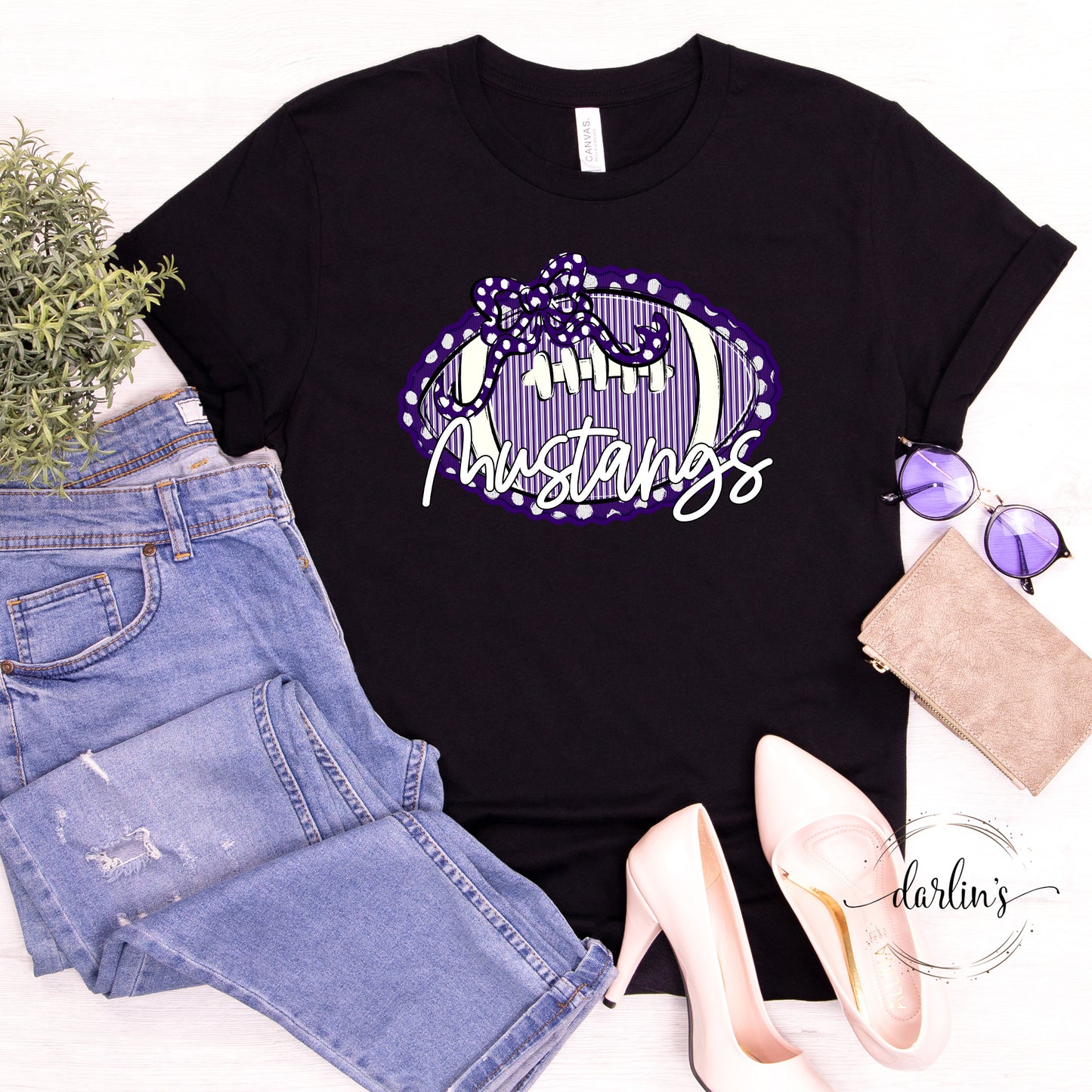 Prepster Football And Bow - Mustangs - Purple