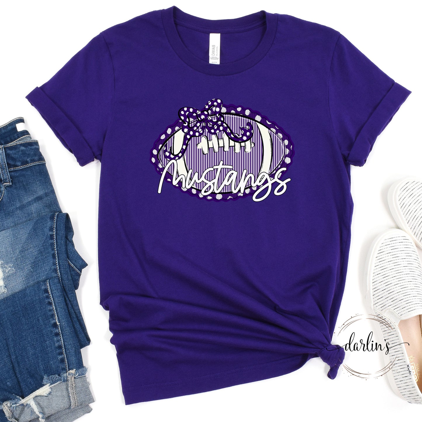 Prepster Football And Bow - Mustangs - Purple
