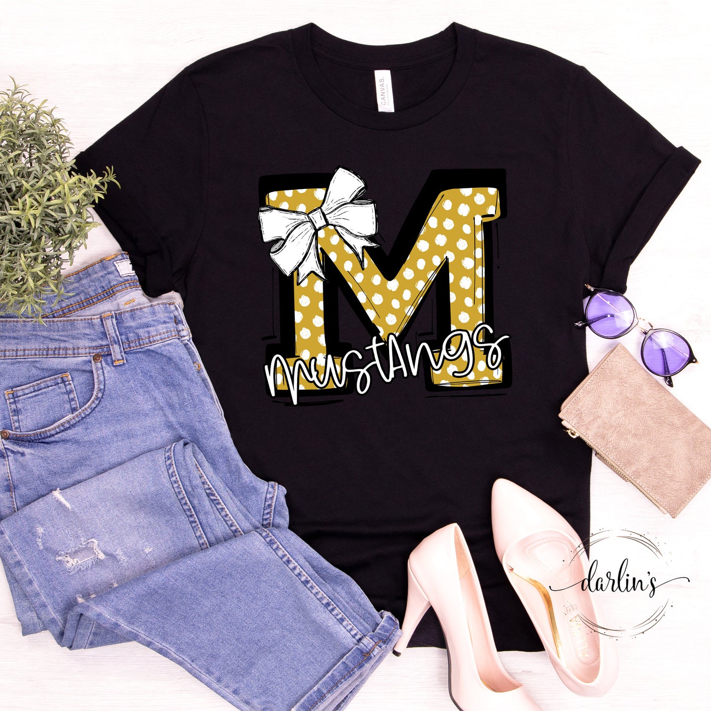 So Sporty Bow - M Mustangs Vegas Gold Shirt
