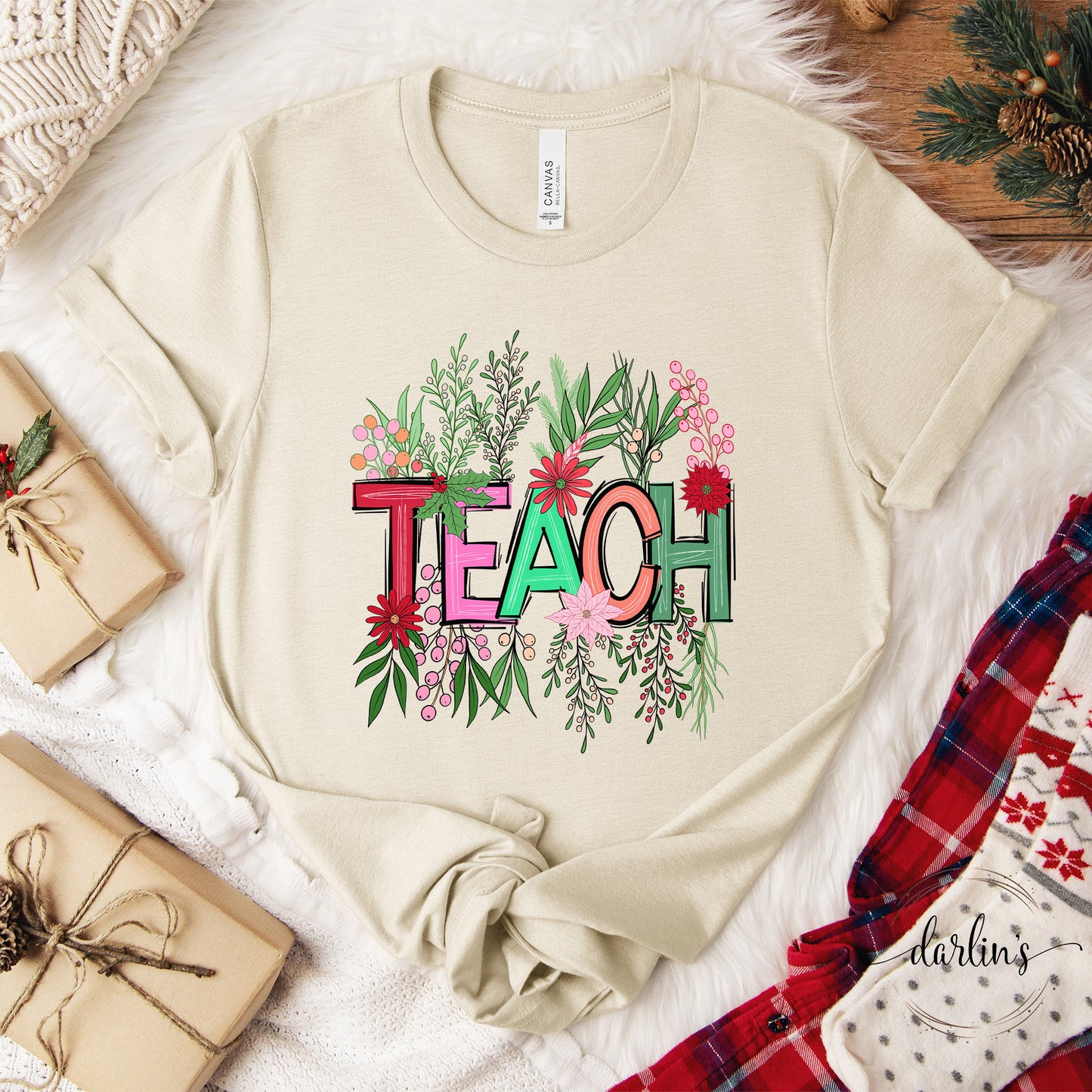 Teach Christmas Floral Shirt