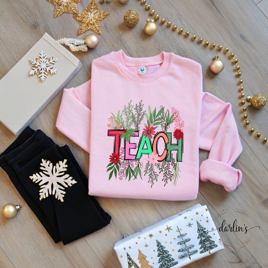 Teach Christmas Floral Shirt