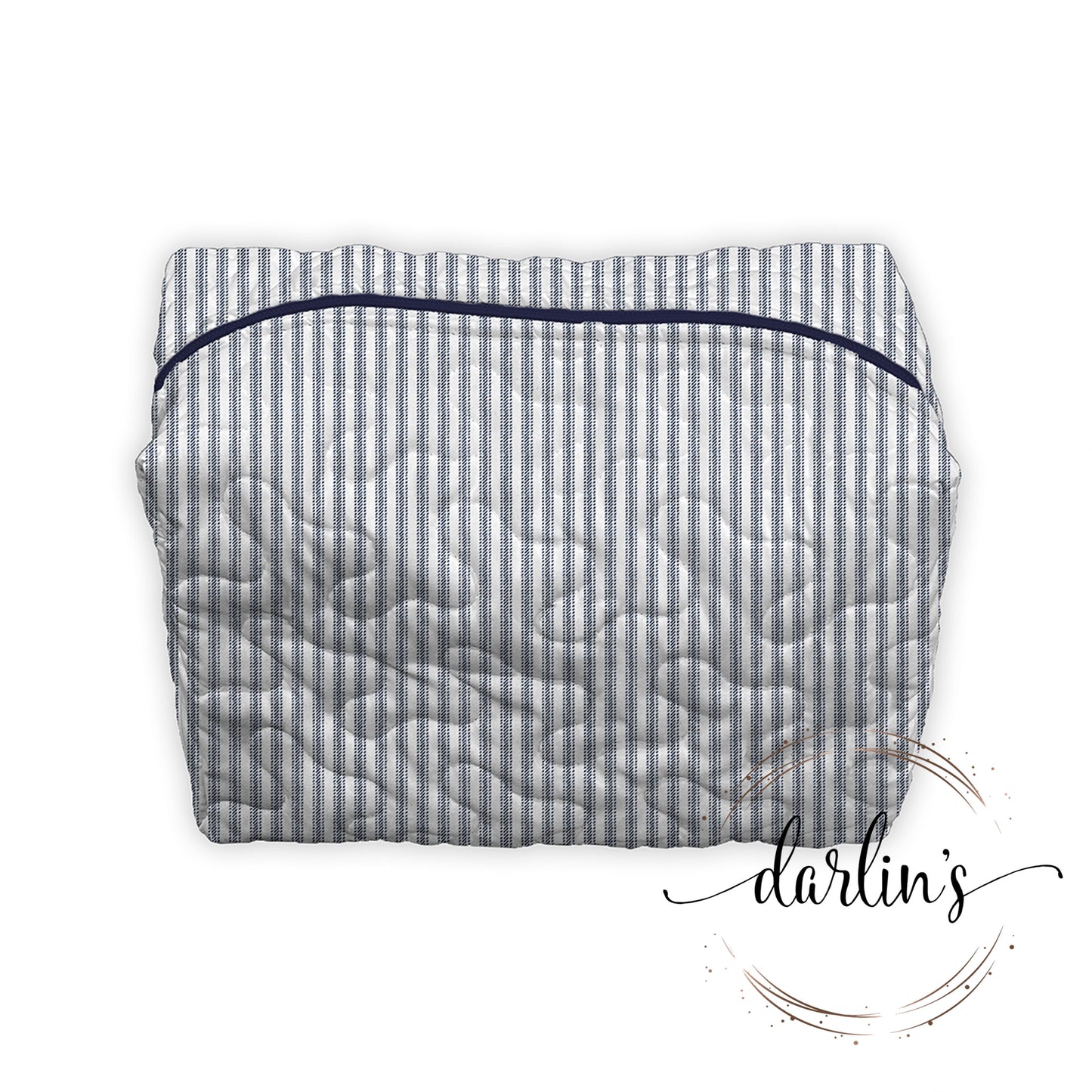 Makeup Bag - Large - Navy Ticking - Monogrammed