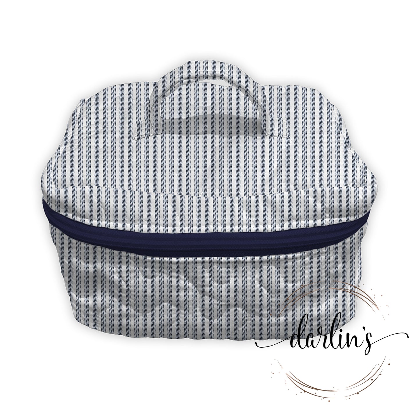 Travel Case - Navy Ticking - Monogrammed