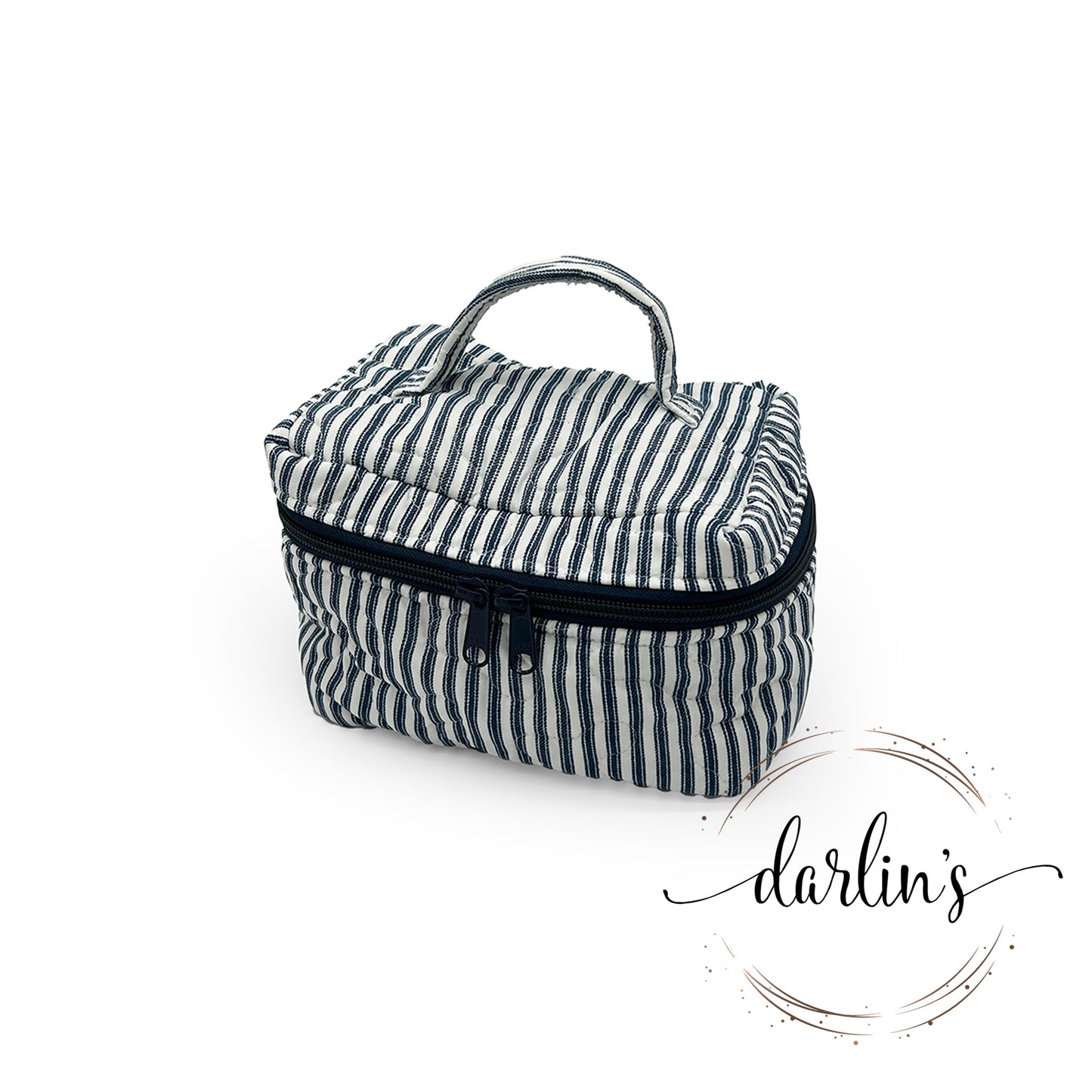 Travel Case - Navy Ticking - Monogrammed