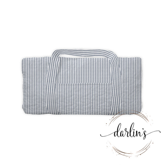 Duffle Bag - Navy Ticking - Monogrammed