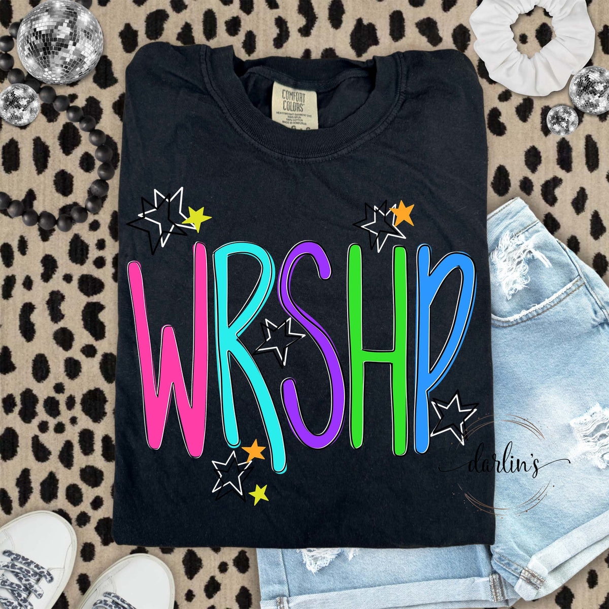 Wrshp Bright Lettering With Stars Shirt