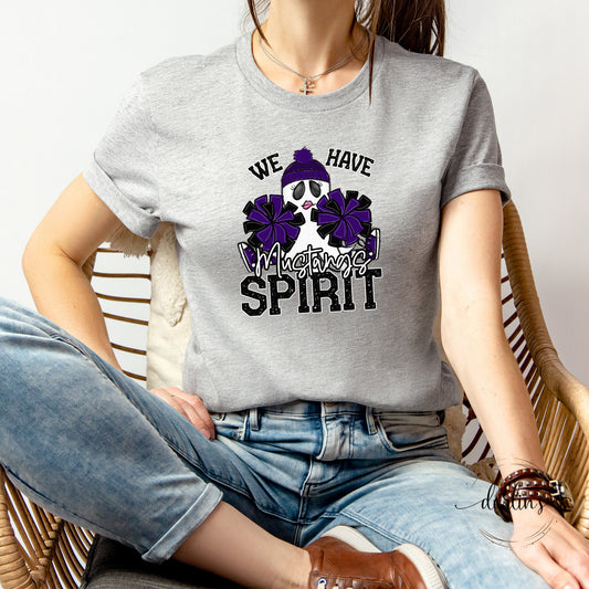 We Have Spirit Ghost Cheerleader - Mustangs - Purple Shirt