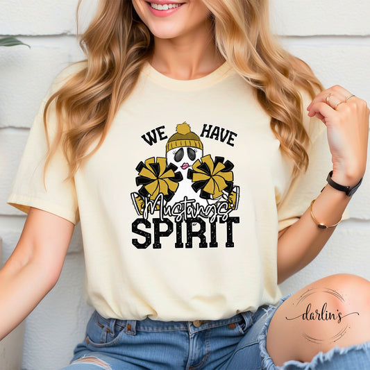 We Have Spirit Ghost Cheerleader - Mustangs - Vegas Gold Shirt
