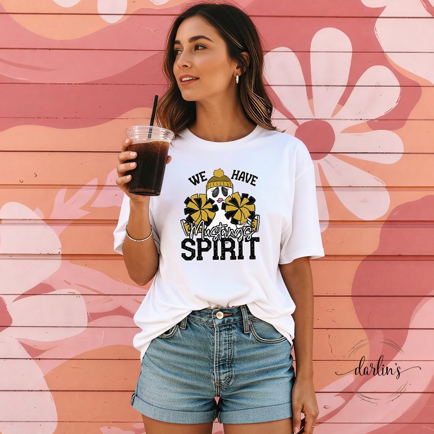 We Have Spirit Ghost Cheerleader - Mustangs - Vegas Gold Shirt
