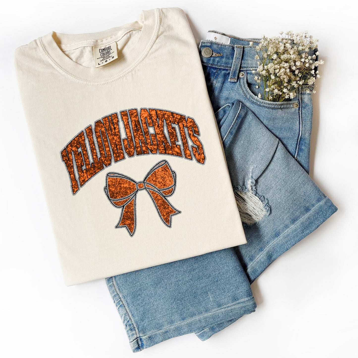 Yellowjackets Collegiate Mascots Shirt - Faux Orange Glitter