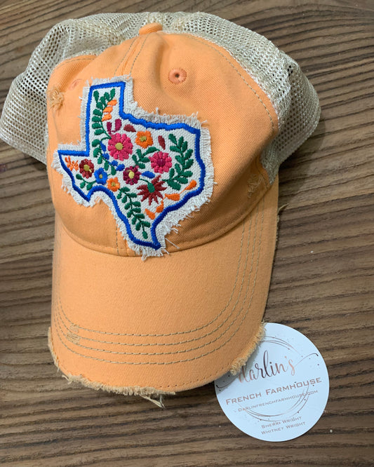 Orange Floral TX Hat