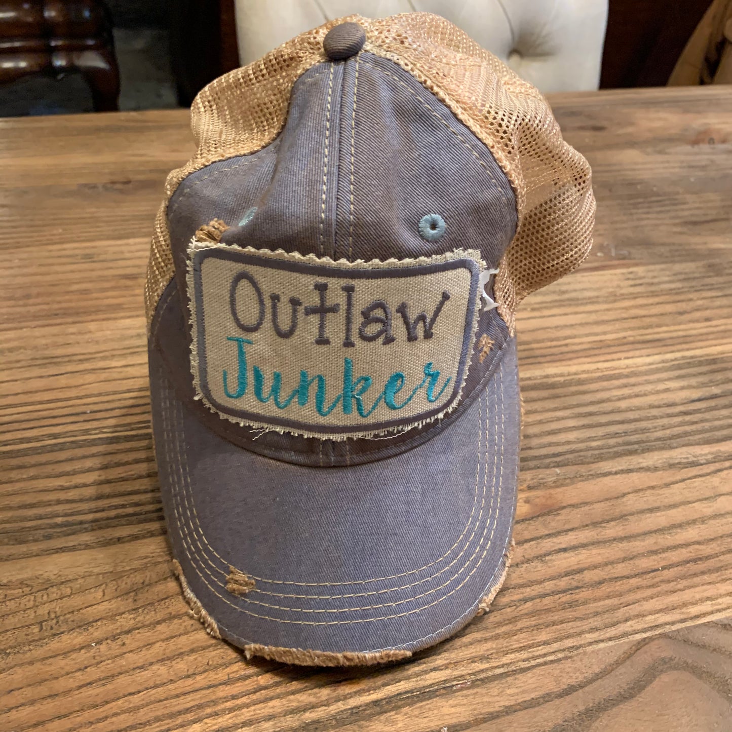 Outlaw Junker on Light Blue Distressed Hat