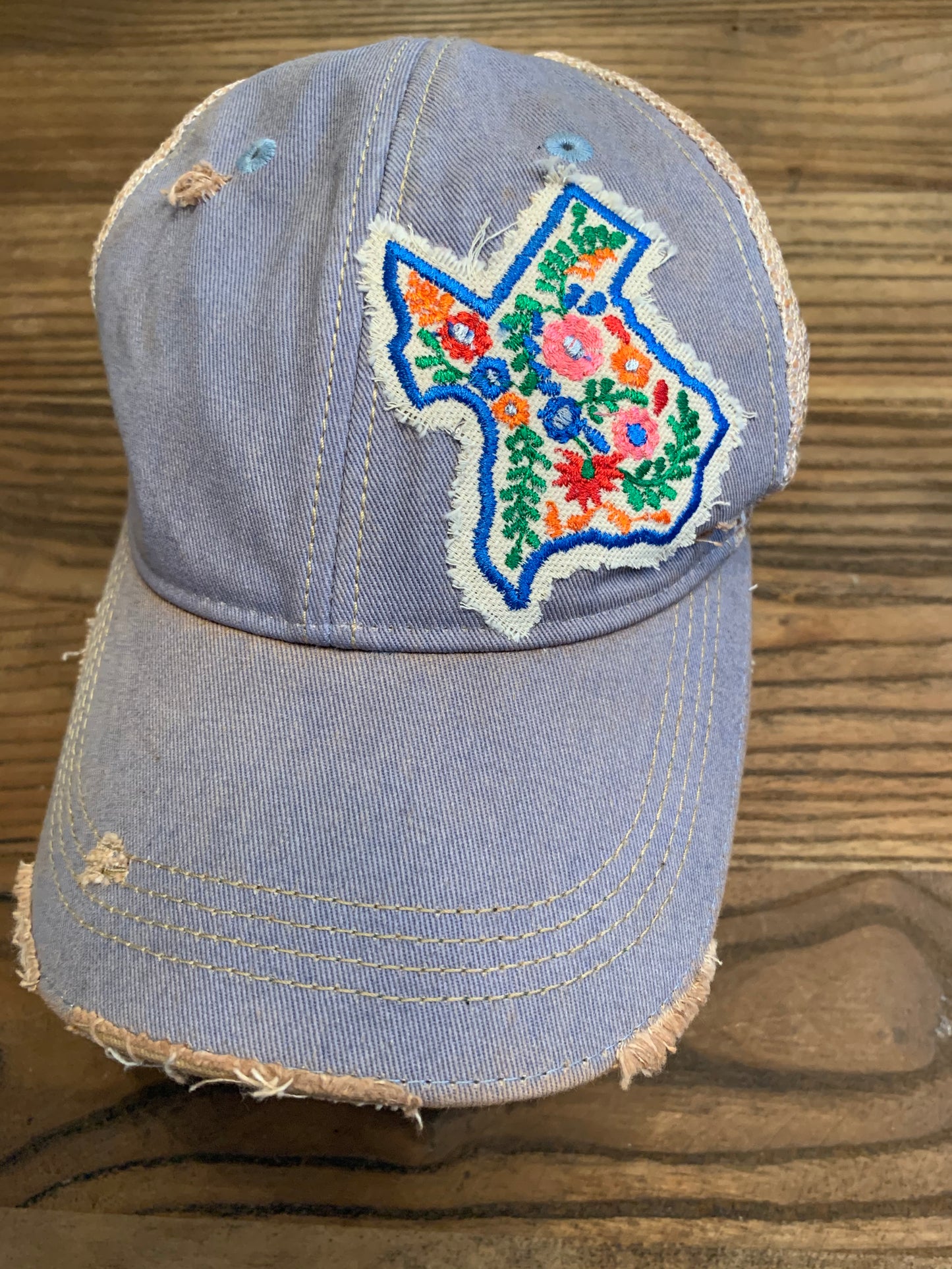 Texas Floral Hat on Light Blue Hat