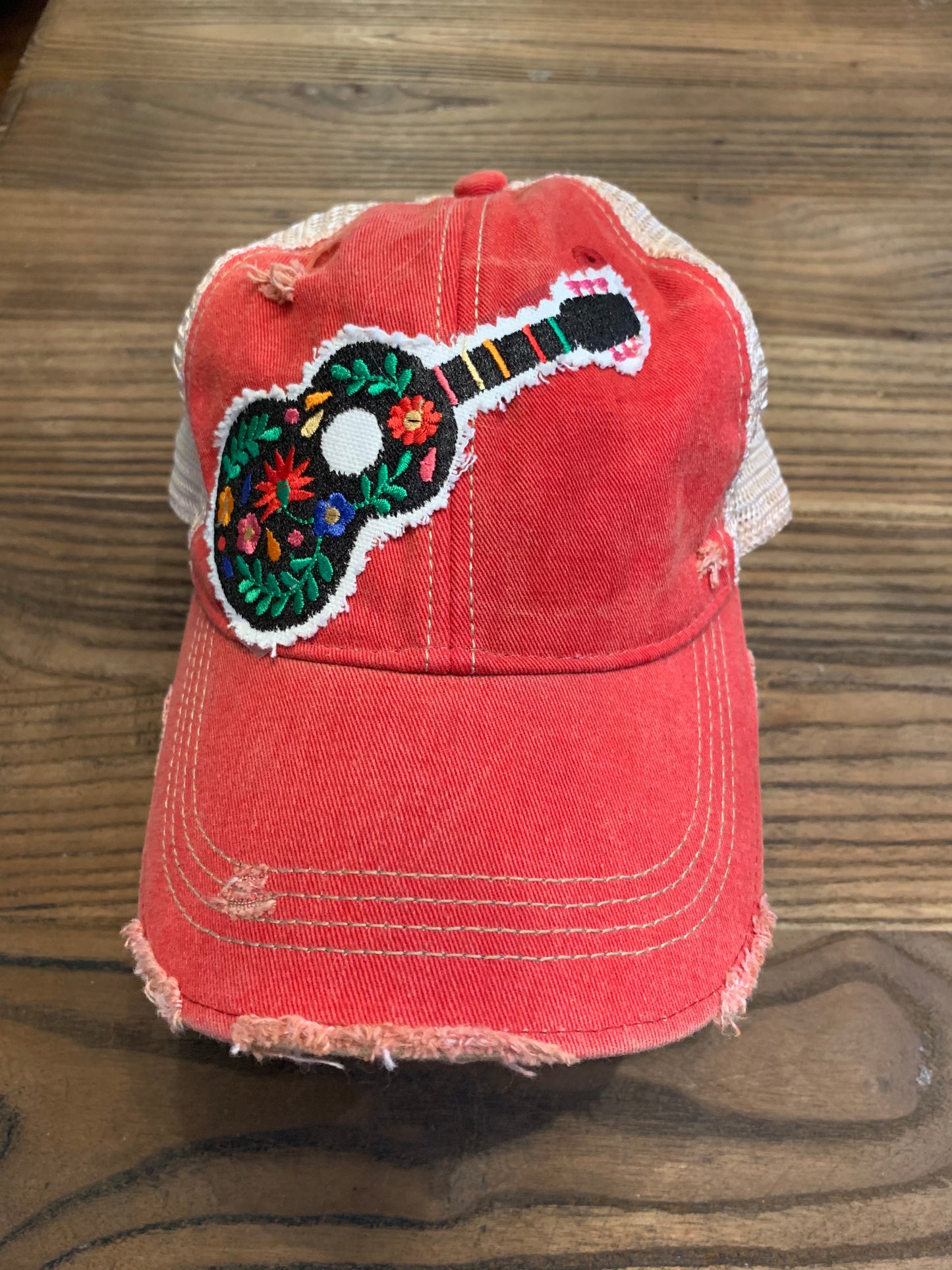 Floral Guitar on Vintage Red Hat