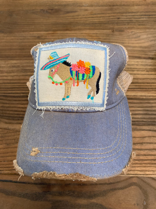 Fiesta Donkey on Distressed Light Blue Hat