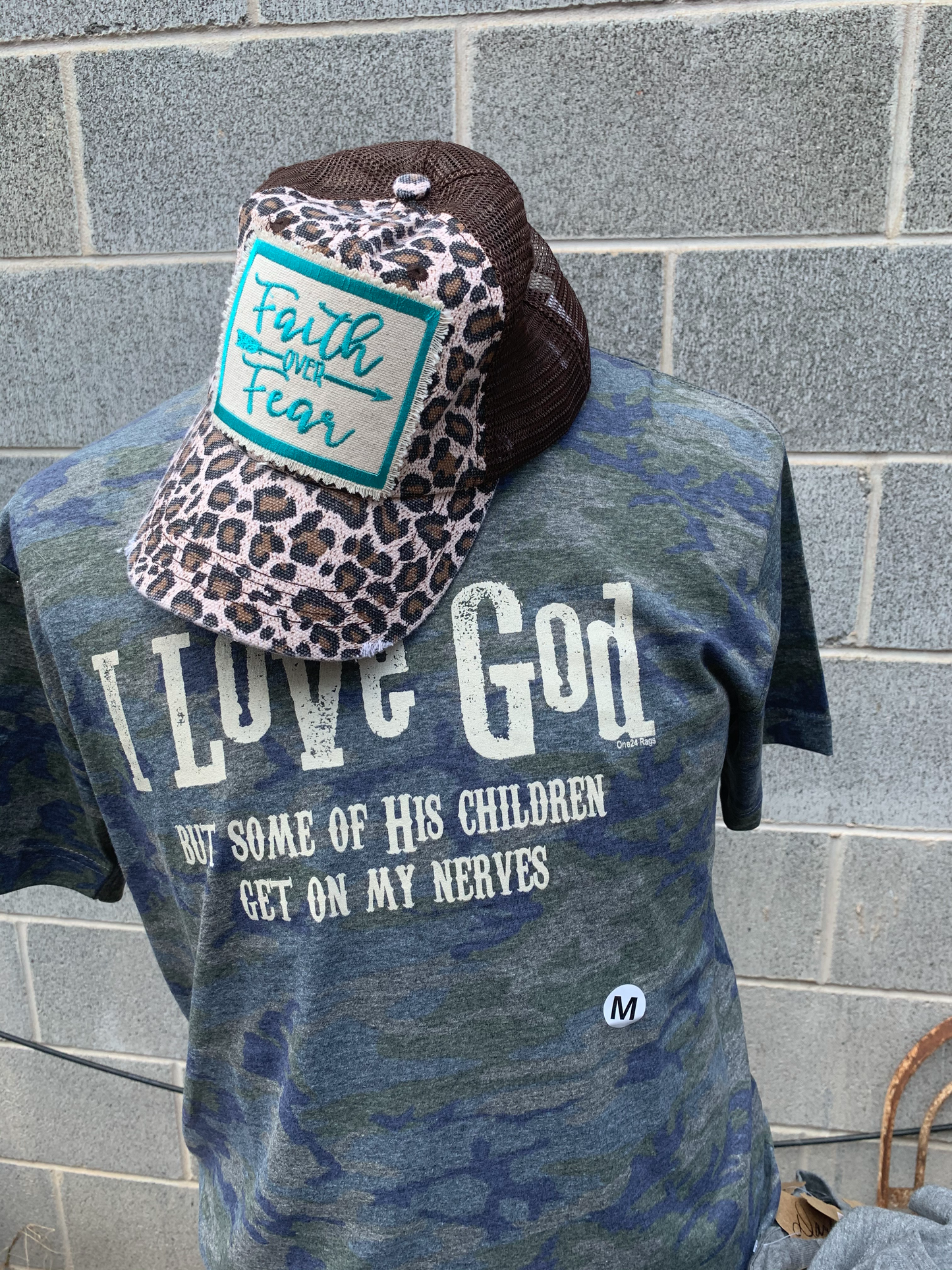 Faith Over Fear Turquoise Stitched on Animal Print Hat