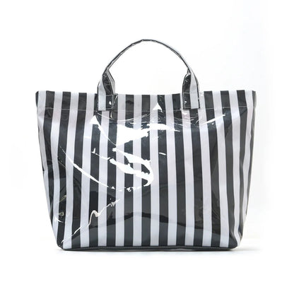 Striped PVC Tote Bag - Embroidery Monogram
