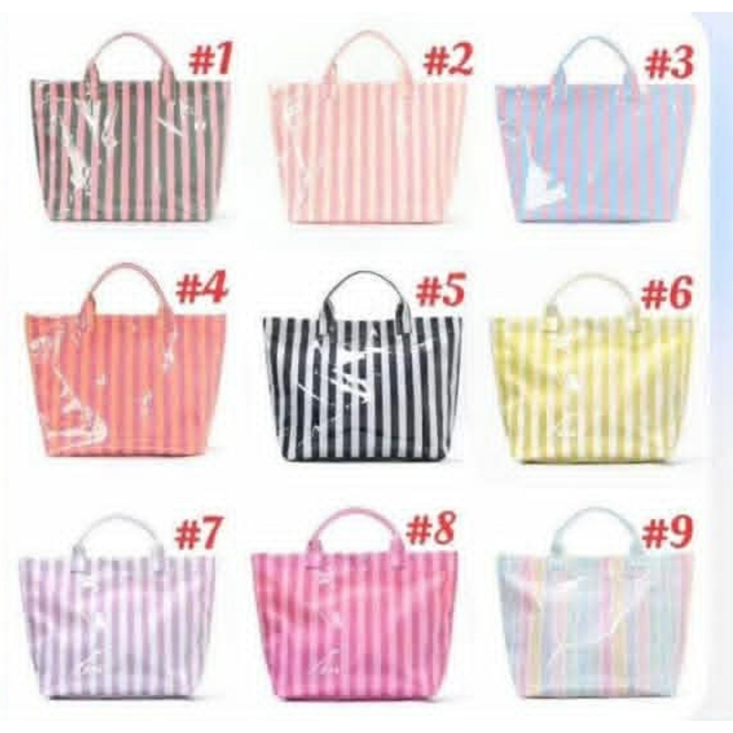 Striped PVC Tote Bag - Embroidery Monogram
