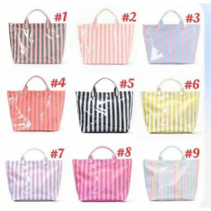 Striped PVC Tote Bag - Embroidery Monogram