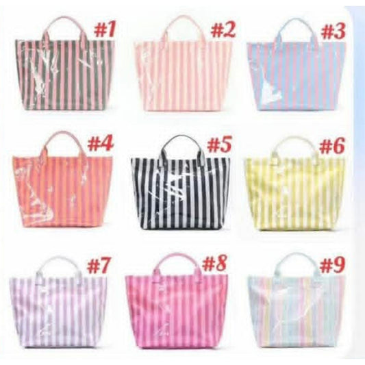 Striped PVC Tote Bag - Embroidery Monogram