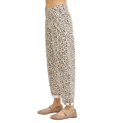 Women's Cream Leopard Print Cuffed Jeans
