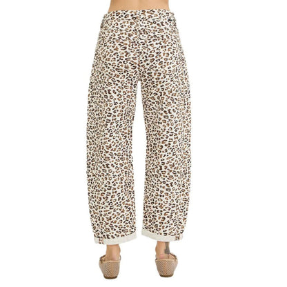 Women's Cream Leopard Print Cuffed Jeans