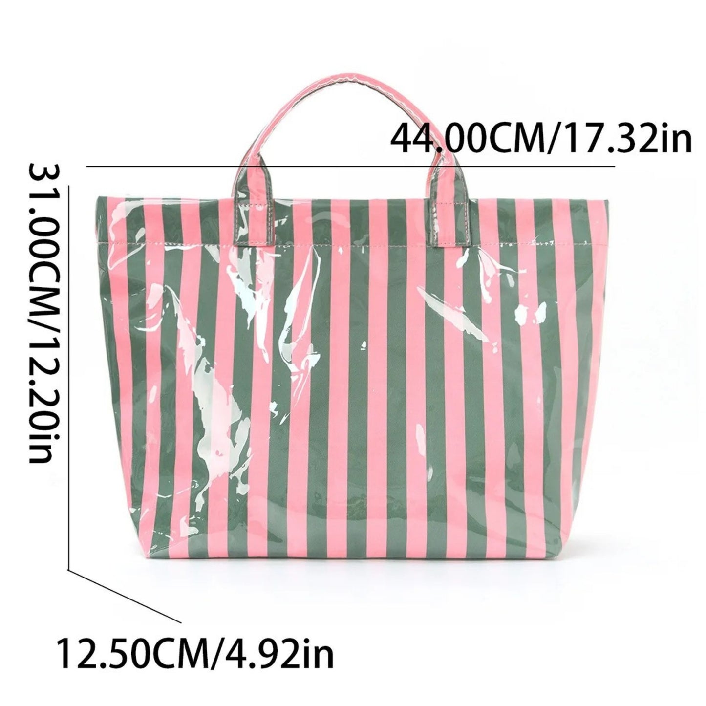 Striped PVC Tote Bag - Embroidery Monogram