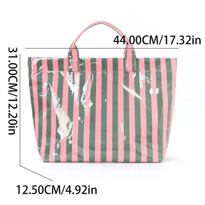 Striped PVC Tote Bag - Embroidery Monogram