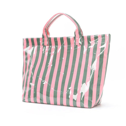 Striped PVC Tote Bag - Embroidery Monogram
