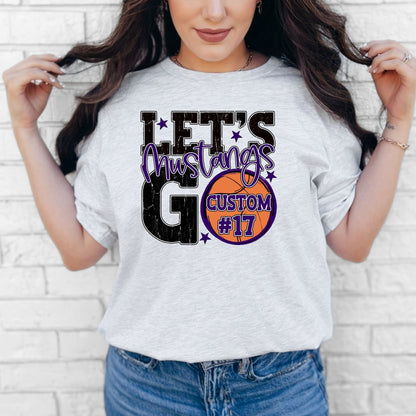 Mustangs Spirit Stacked Lets Go Basketball Customizable Shirt