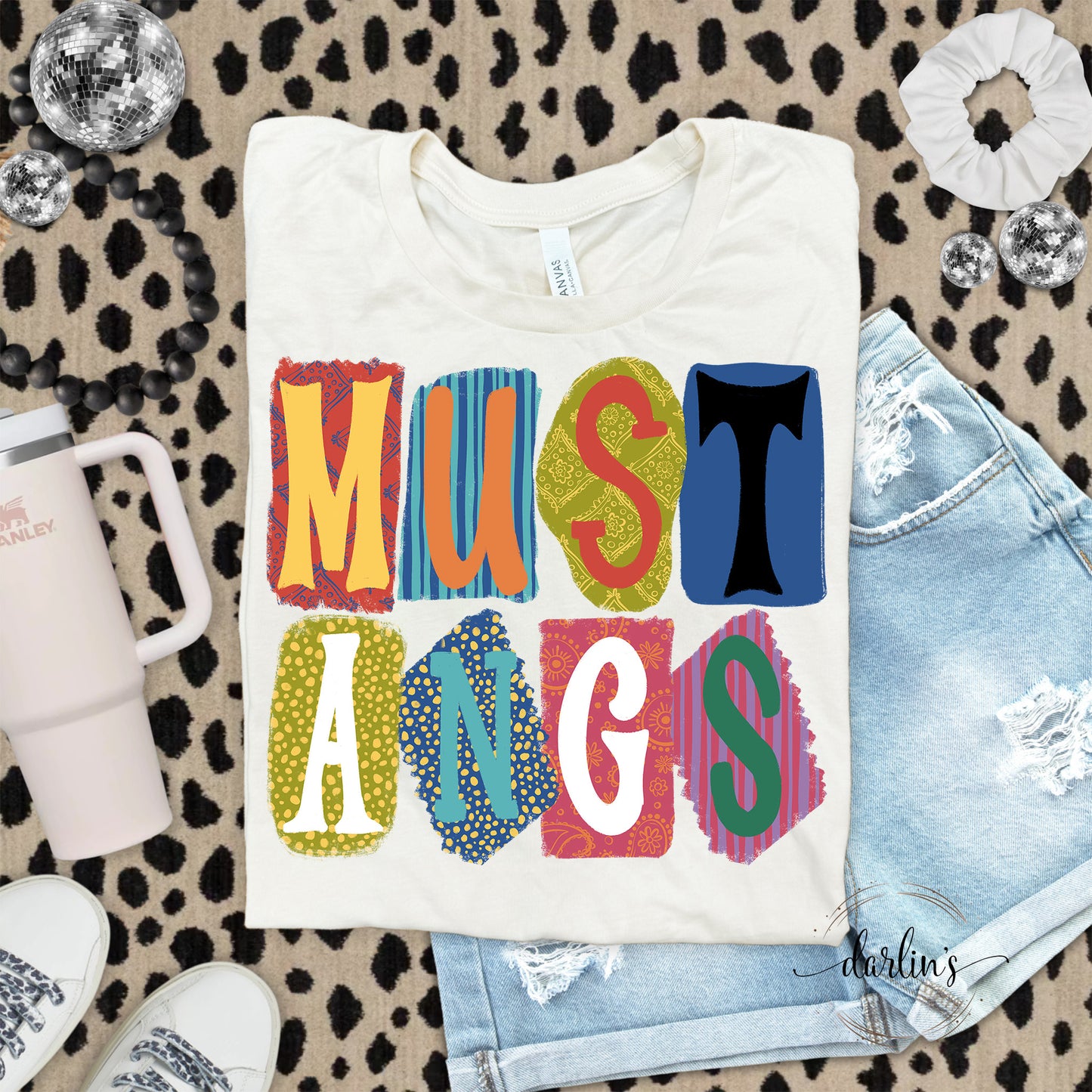 Background Words Mustangs Shirt