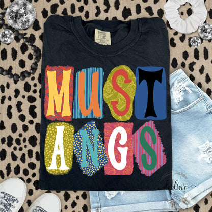 Background Words Mustangs Shirt
