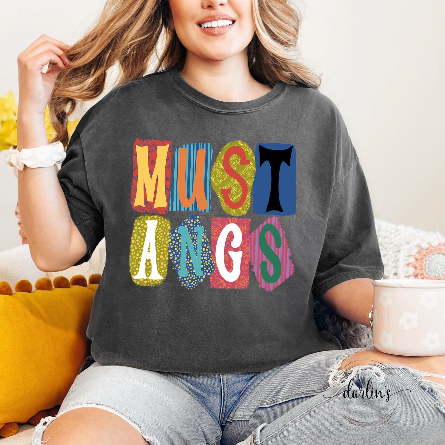 Background Words Mustangs Shirt