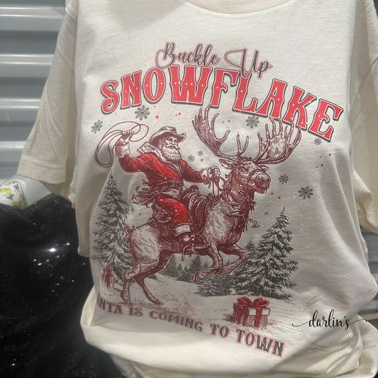 Buckle Up Snowflake Santa Is Coming To Town Shirt