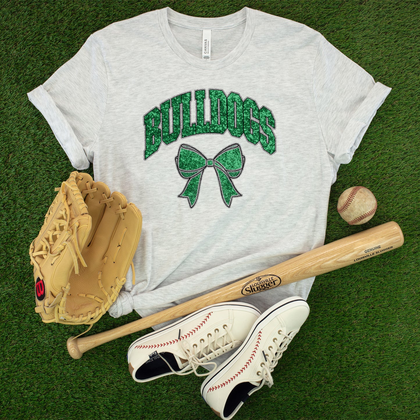 Bulldogs Collegiate Mascots Shirt - Faux Green Glitter