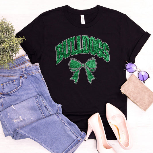 Bulldogs Collegiate Mascots Shirt - Faux Green Glitter