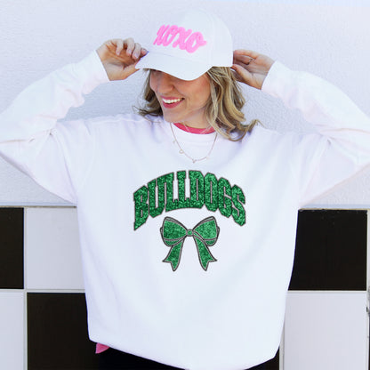 Bulldogs Collegiate Mascots Shirt - Faux Green Glitter