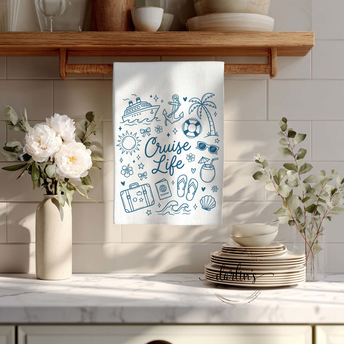 Cruise Life Dark Teal Kitchen Towel